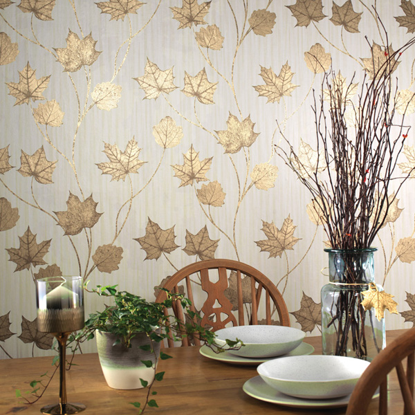 Papel pintado hojas de otoño doradas